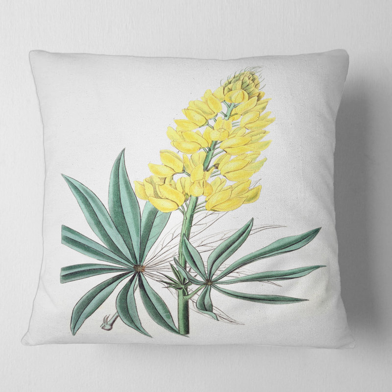 Fleur jaune rétro I - coussin traditionnel imprimé, 18" x 18"