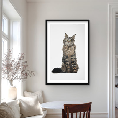 Maine Coon Cat Framed Matted Print - Bedroom Feline Decor