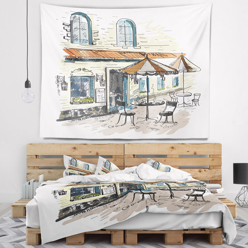 Peinture street café tapisserie, H 50 po x l 60 po