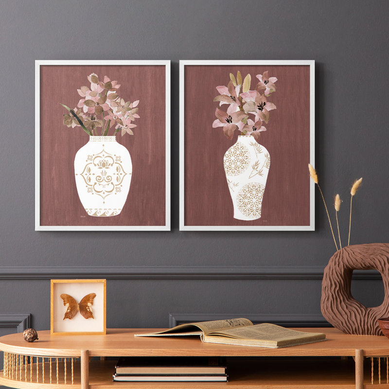 Impression florale romantique I-Premium - prêt à être accroché - aucun clou requis - aucun clou requis, Blanc