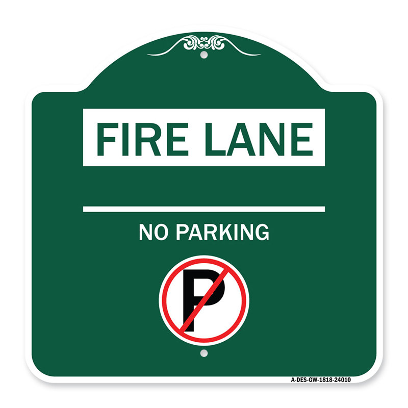 Enseigne Signmission Designer Series - Allée de feu - Sans stationnement (sans symbole de stationnement) | Enseigne architecturale en aluminium de gros calibre vert et blanc 18 po x 24 po | Protégez votre entreprise | Fabriqué aux États-Unis