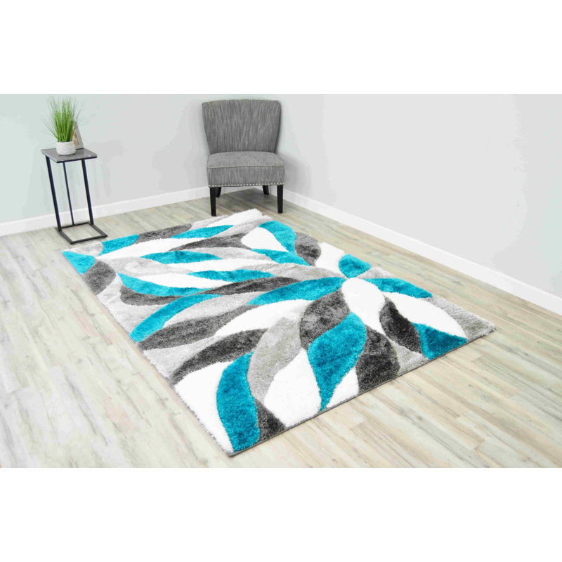Modern Arriola Shag Abstract Geometric Rug For Living Room Bedroom, Rectangle 3'11" x 5'3"