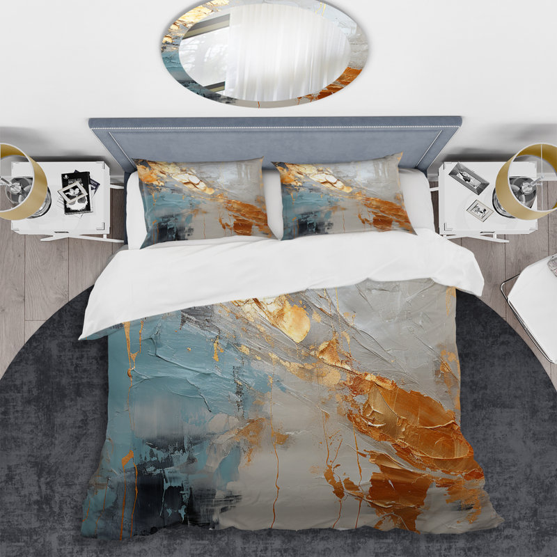 Ensemble de housse de couette moderne et or III, Housse de couette pour très grand lit et 2 très 