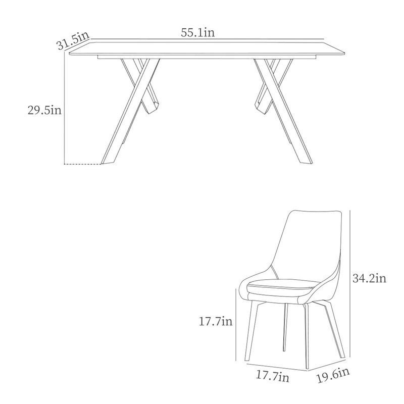 Modern Rectangular Rock Slab Dining Table Sets, 29.5"H x 55.1"L x 31.5"W