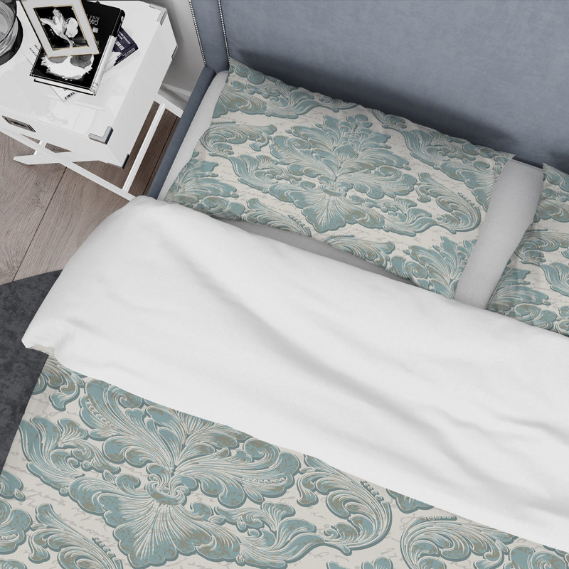 Ensemble de housse de couette en microfibre blanc / vert 2 pièces, Housse de couette pour très grand lit et 2 très