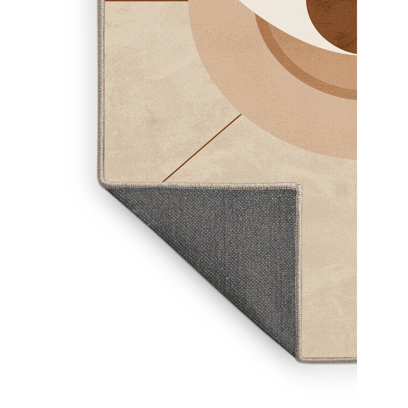 Soft Plush Cadwall Open Eye Of Awareness Minimalist Area Rug in Beige – Beige Binding, 3x5