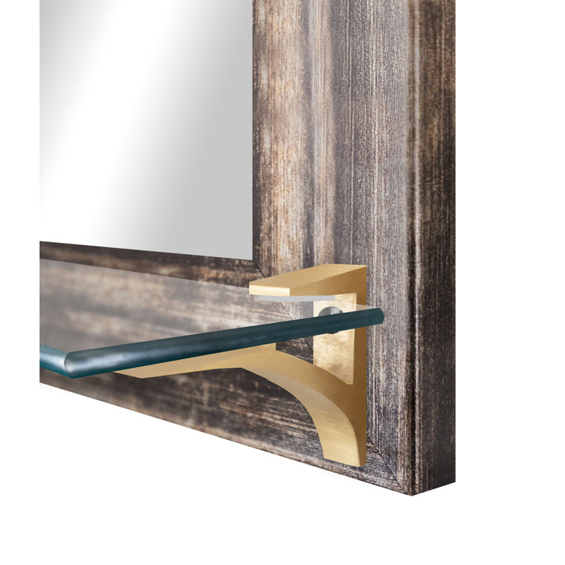 Camyle Marley Flat Wall Mirror, Brown Distressed/Brass