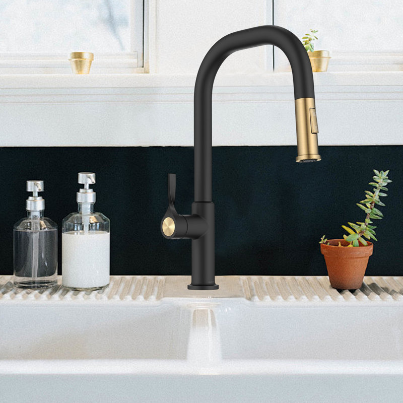 Pull-Down Kitchen Faucet With A 2-Function Sprayer, Pre-Installed Water Line And Installation Hardware