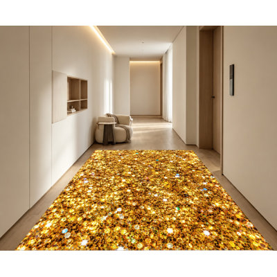 Tapis lavable à paillettes dorées scintillantes, motif attrayant, surface en velours, doux et antidérapant, décoration intérieure moderne pour salon, chambre, entrée, bureau, balcon, appartement