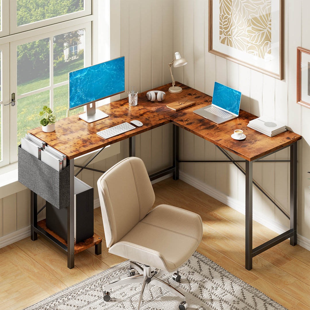 L Shaped Reversible Desk with CPU Stand Inbox Zero Top 