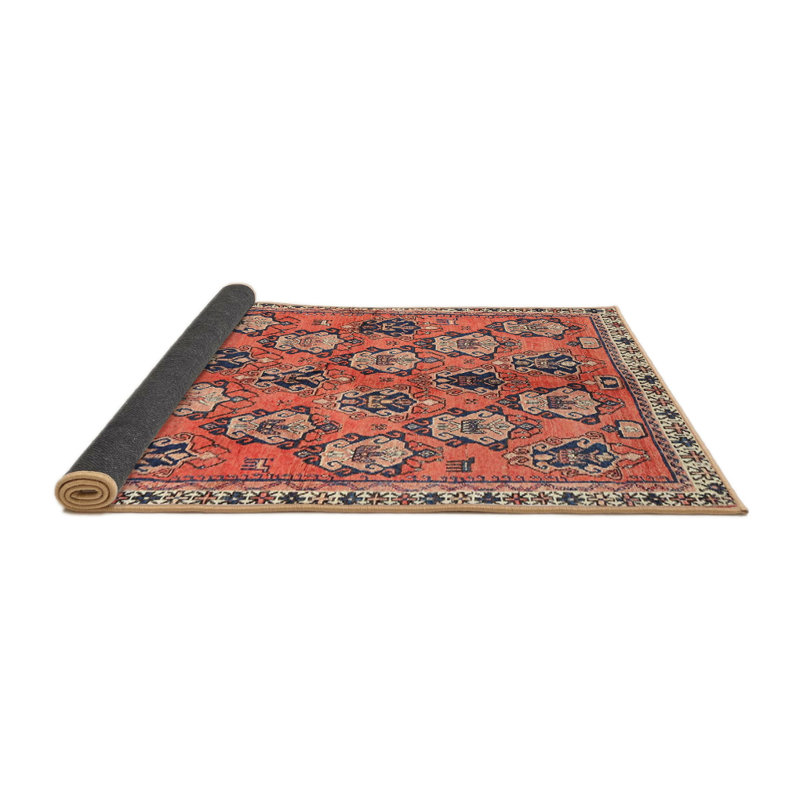 Tapis orange / beige / bleu, Rond 7 pi