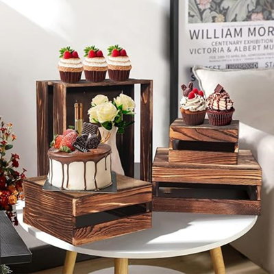 5 Piece Gold Acrylic Rectangular Display Risers – Buffet and Food Display Stands for Catering, Dessert Tables, Parties, Weddings, and Collectibles