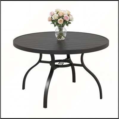 Table ronde de salle à manger d'extérieur/intérieur de 119 cm (47 po), monobloc, structure en métal aspect bois