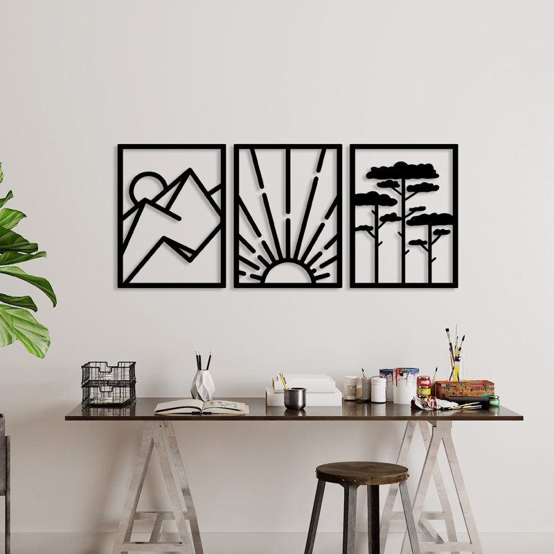 Elegant Black Decorative Metal Wall Accessory (3 Pieces), 22.0 x 16.5 inches | Durable Metal Body, Thickness: 0.06 inches | Perfect for Home Decor, Modern Aesthetic & Unique Wall Art Design
