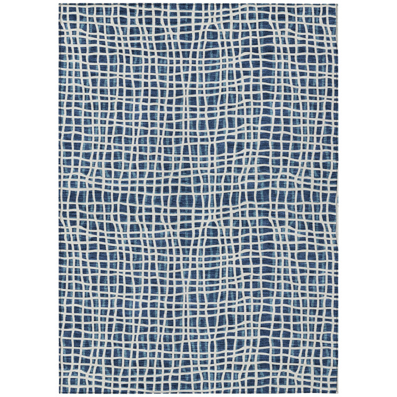Tapis extérieur lavable rayé bleu marine et ivoire 5 pi x 8 pi