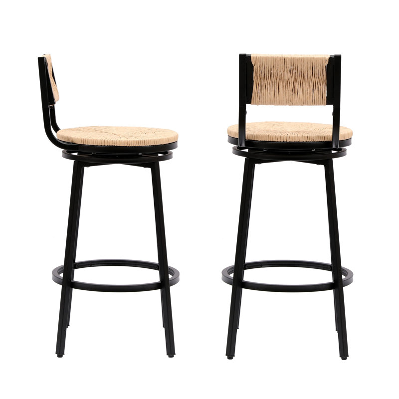Set of 2 Bar Height Bar Stools, Natural
