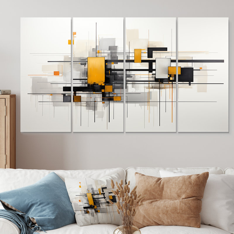 Ensemble d'art mural jaune, ensemble de voyage urbain I - Collages abstraits, 4 pièces, H 32 po x l 64 po