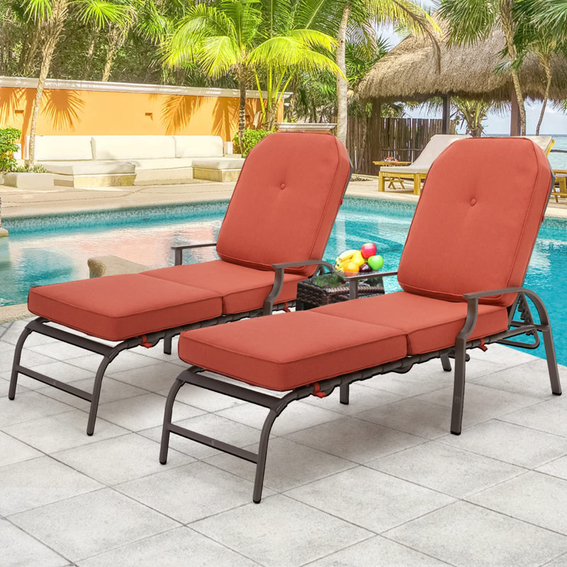 Chaise longue d'extérieur réglable 2 pièces, Orange