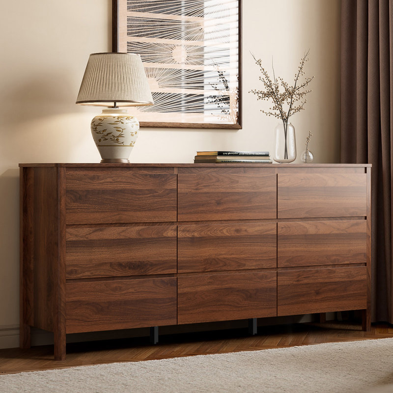 Commode 9 tiroirs l 63 po, Brun