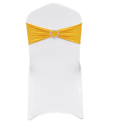 Stretch Spandex Housse de chaise pliante avec écharpes 50 ensembles housses dorées et blanches lavables pour un banquet de mariage