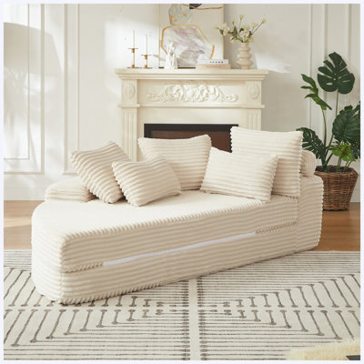 Canapé-lit 78,5 po en velours côtelé semi-circulaire 2-en-1, fauteuil inclinable avec coussins décoratifs et 5 coussins décoratifs