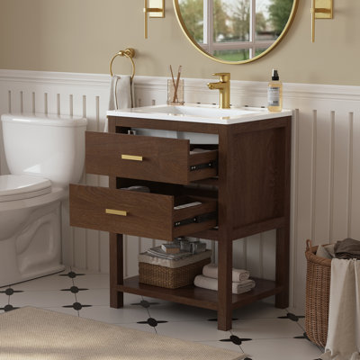 Ahart Freestanding Bathroom Vanity With Smart Storage & Solid Surface Composite Top