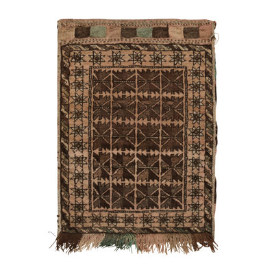 Antique Baluch Persian Rug in Beige/Brown/Light Green Geometric Pattern, Pink Accent -  Rug & Kilim, 24661