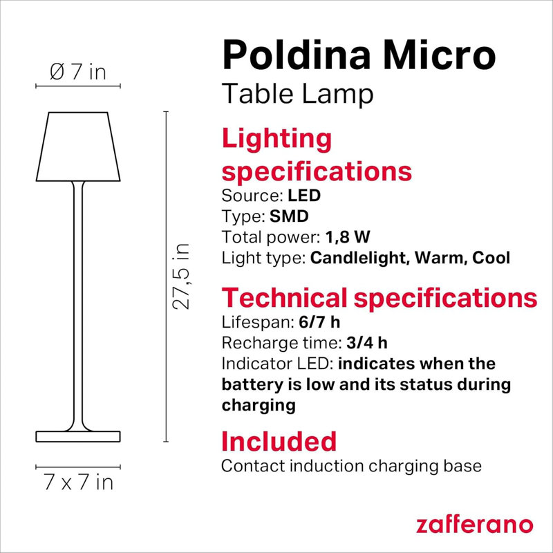 Poldina Micro Rechargeable Cordless Touch-Control Table Lamp With Adjustable Dimmer & 3 Colour Temperatures For Indoor/Outdoor Use