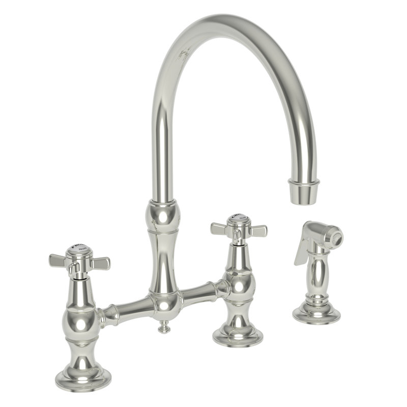 Fairfield Kitchen Bridge Faucet with Side Spray, Polished Nickel