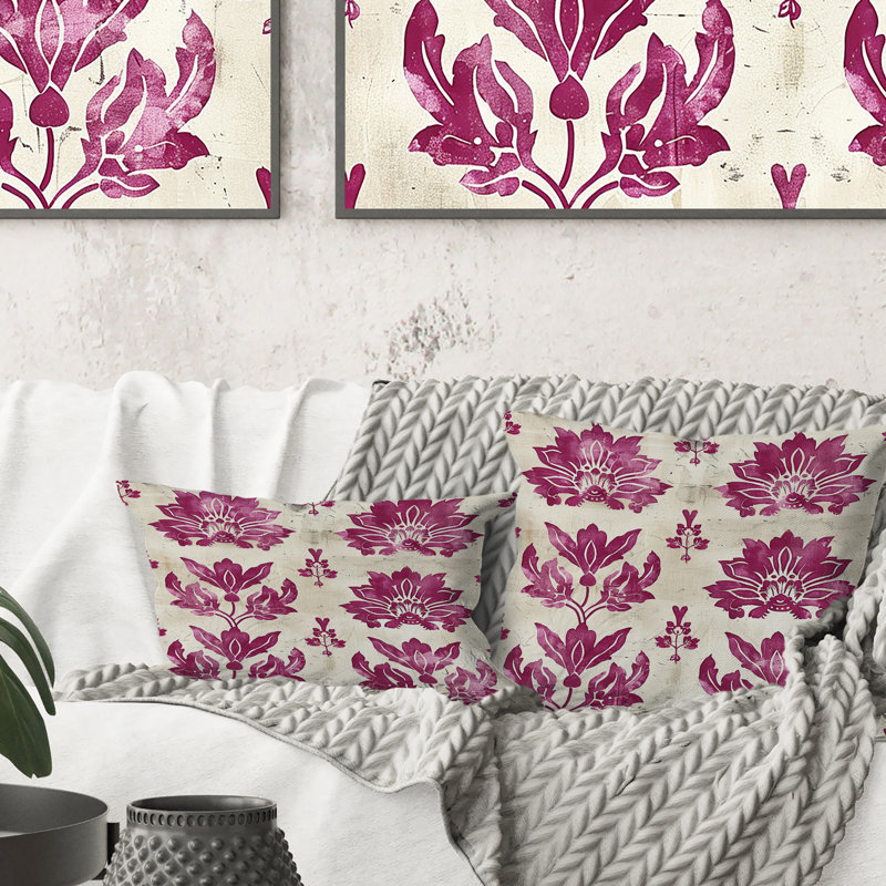 Magenta rustique Blooming Charm I - Coussin Farmhouse, H 16 po x l 16 po, Carrée