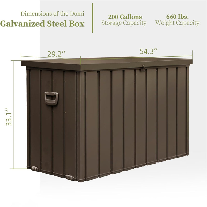 200 Gallon Outdoor Storage Deck Box Waterproof, 33.1" H x 54.3" W x 29.2" D, Dark Brown