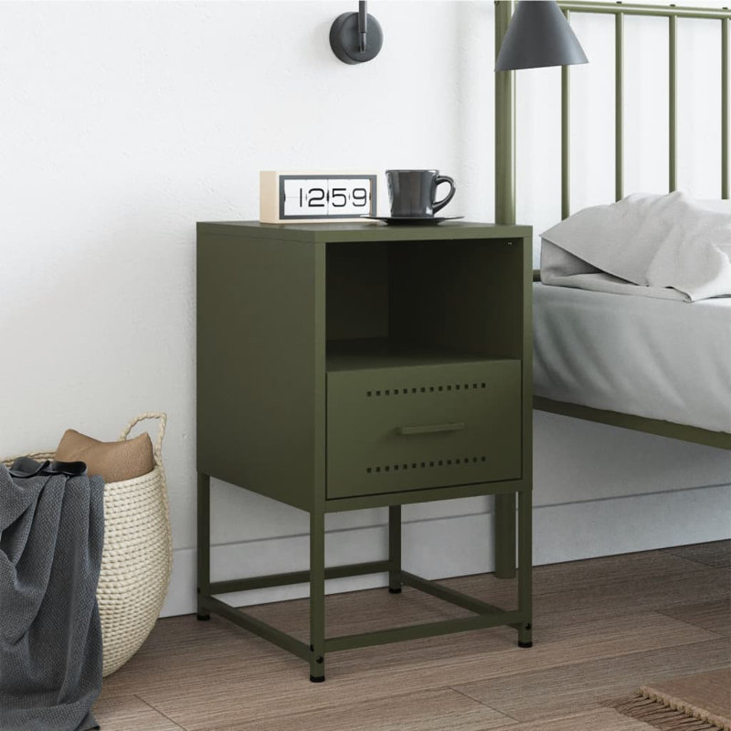 Andrietta 36cm W Steel Bedside Table, Olive Green, 1