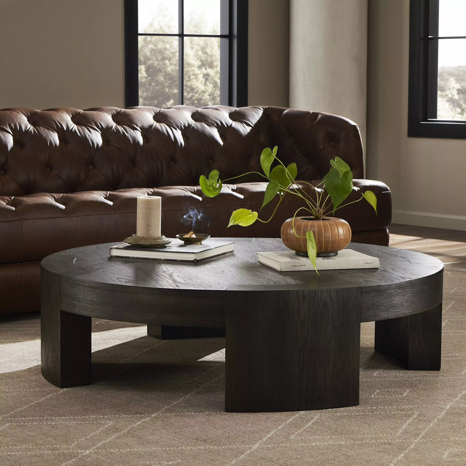 Bourges Coffee Table, 13" H x 48" L x 48" W, Charcoal Oak Veneer