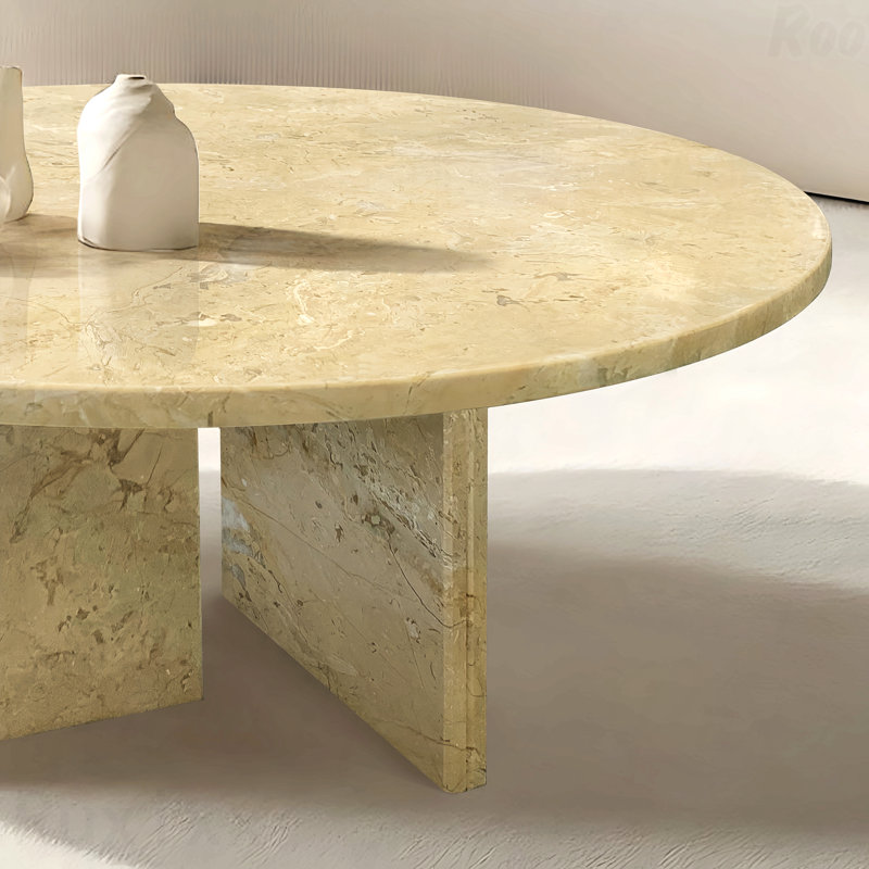 Table basse en marbre, salon, petite table jaune doré, pierre naturelle, H 12,6 po x L 27,6 po x l 27,6 po, Jaune