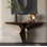Console Art Deco en noyer noir avec base géométrique en acier inoxydable
