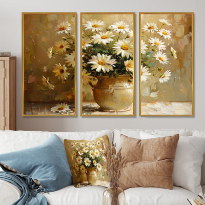 Nature morte avec marguerites jaunes et blanches - ensemble de décorations murales marguerites