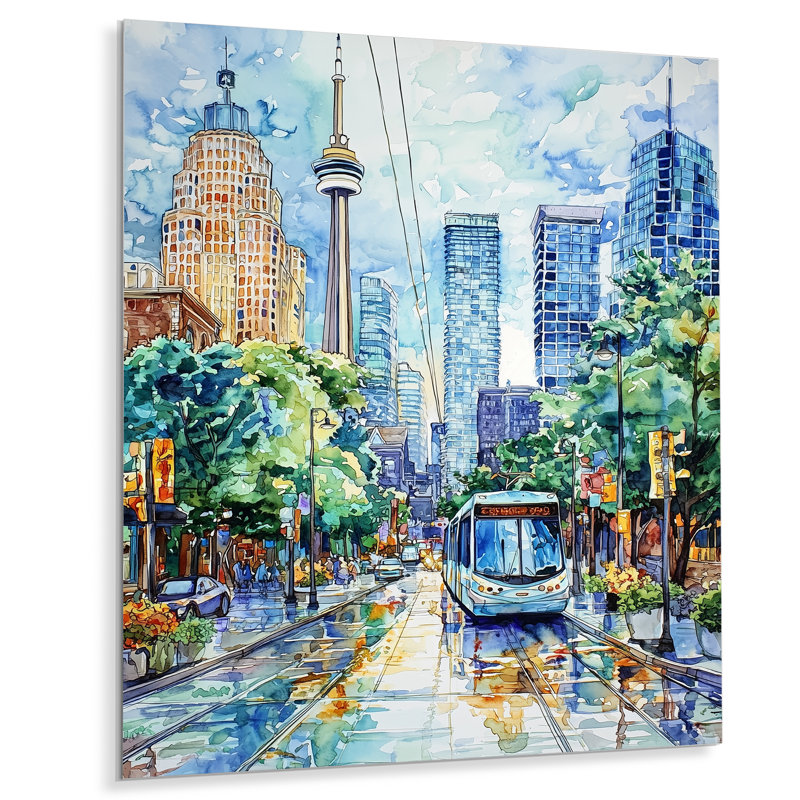 Toronto's Bustling Streets - City Toronto, décoration murale en métal, reproduction d'art traditionnelle, H 40 po x l 30 po