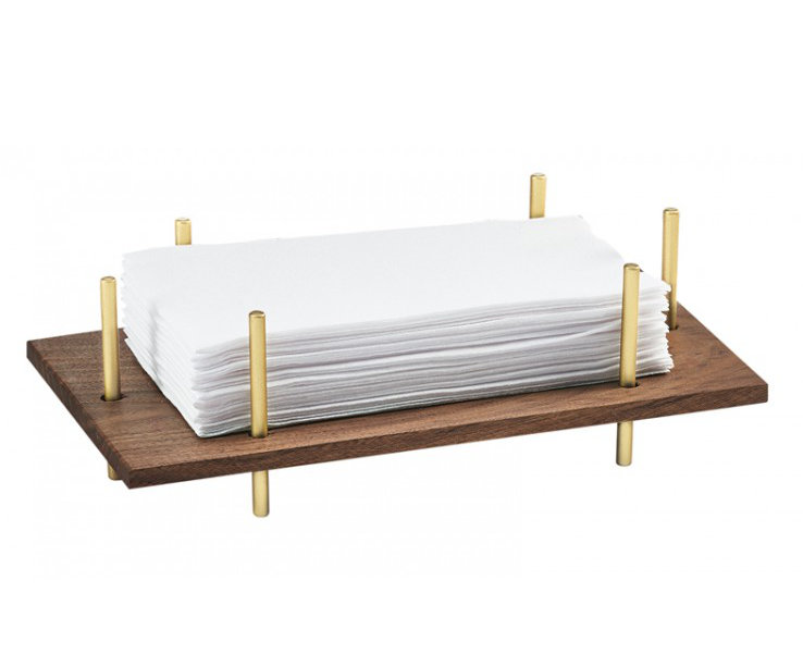 Mid-Century Brown Wood and Brass Napkin Holder