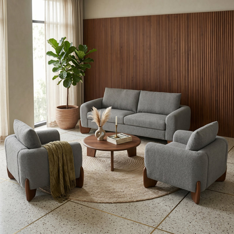 Ensemble de conversation rembourré 3 pièces Modern, Grey