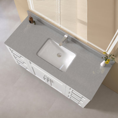  Comptoir de meuble-lavabo à surface solide en pierre reconstituée 48 po x 22 po avec comptoir intégré en faux bois avec dosseret de 4 po pour marbre Mordern Barthoom