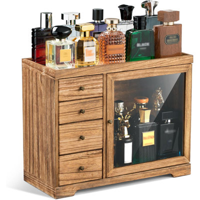 Organisateur de parfums de grande capacité à 5 niveaux avec rangement à 4 tiroirs, brun