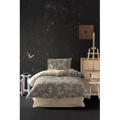 Ensemble de housse de courtepointe 100% coton de qualité supérieure, couleur pierre | Housse de couette 53,1 po x 78,7 po et 1 taie d'oreiller 31,5 po x 31,5 po | Lavable à la machine, 145 fils, impression élégante des pigments et fermeture à boutons