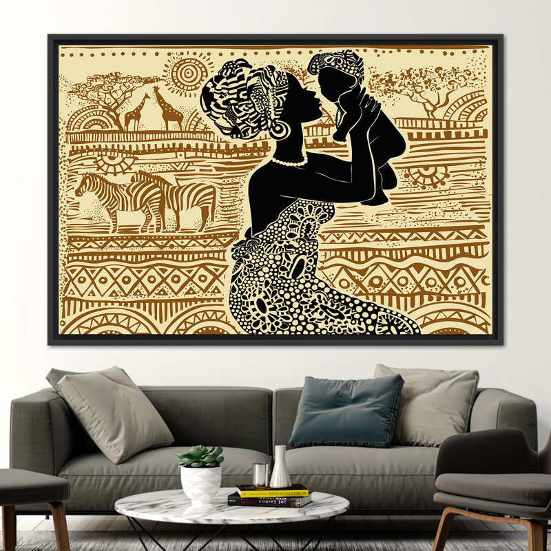 Art africain africain, Cadre flottant noir, H 41 po x l 94 po x P 0,78 po