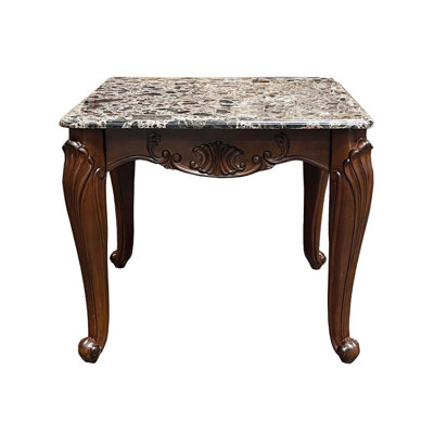 Nayla End Table, Natural Marble Top & Cherry Finish