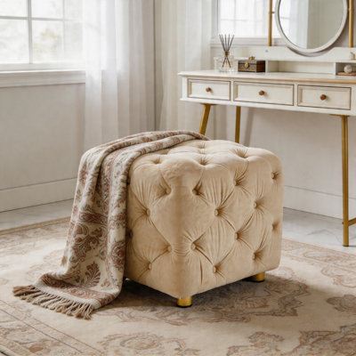 Upholstered Tufted Velvet Soft Multi-Purpose Ottoman