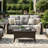 Outdoor Patio Furniture Set of Coffee Table, Patio Wicker Coffee Table with Tempered Glass Top