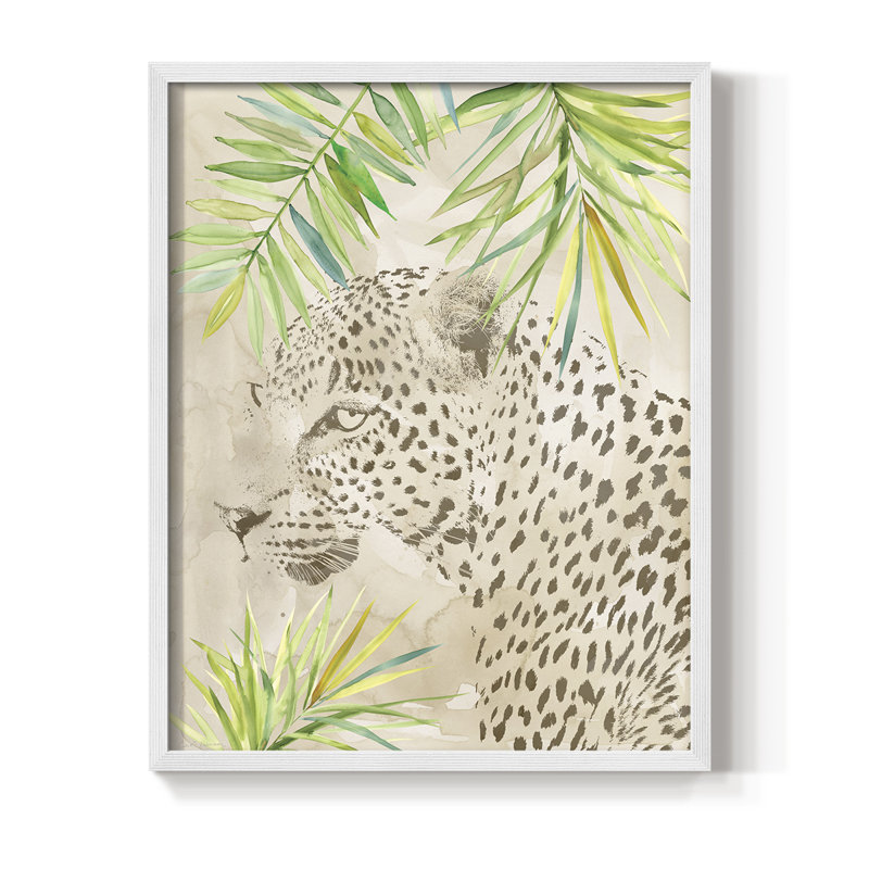 Boho Jungle Cat II, reproduction encadrée - bois massif, H 21 po x l 17 po, Blanc