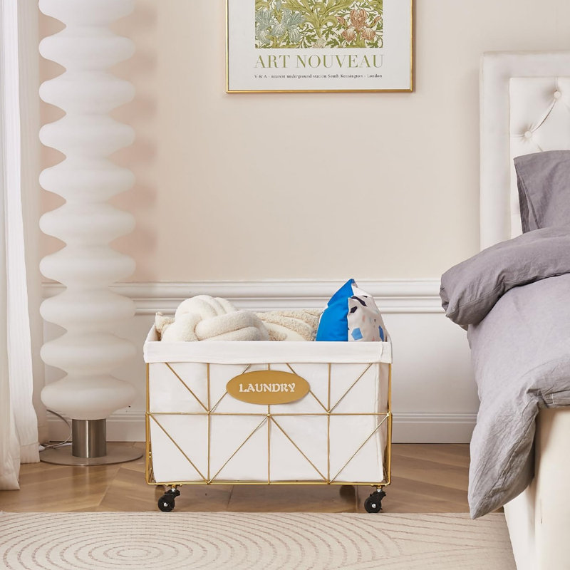 Collapsible Rolling Laundry Hamper, 22" H x 13.8" W x 13.8" D, Gold