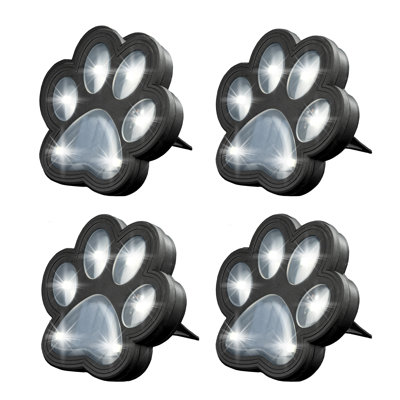 Bell+Howell Solar Powered Paw Print Disk Lights, Wireless Auto On/Off Solar Pathway Garden Lights