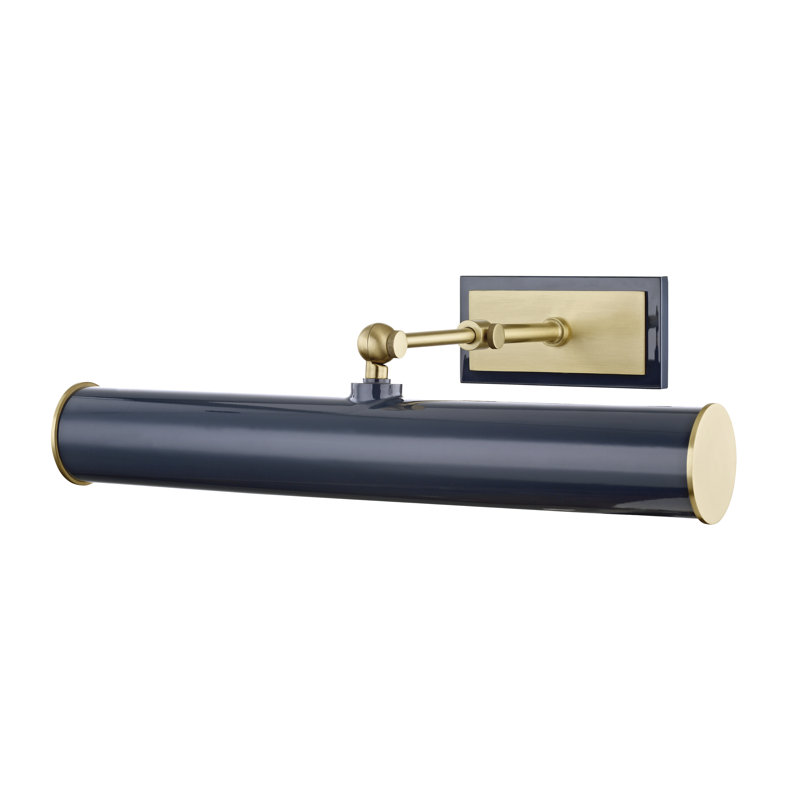 Aged Brass & Navy Dual Light Dimmable Picture Wall Light with Plug
